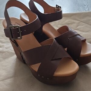 Kork-Ease Dark Brown Leather Wedges